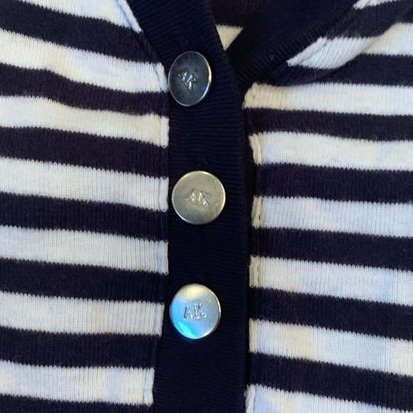 womens small - Anne Klein striped 3/4 sleeve v neck shirt with silver AK buttons - Picture 3 of 3